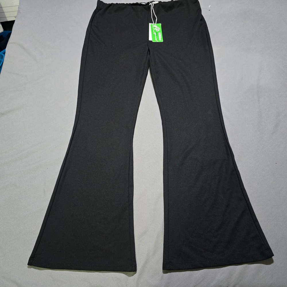 NA-KD Punto Flared Trousers Women XL Black Stretch Pants Eco-Friendly